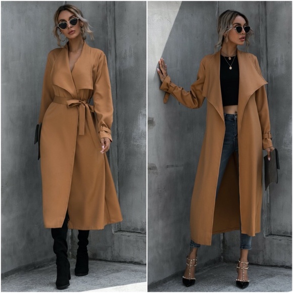 Jackets & Blazers - camel water fall long cuff buckle trench coat